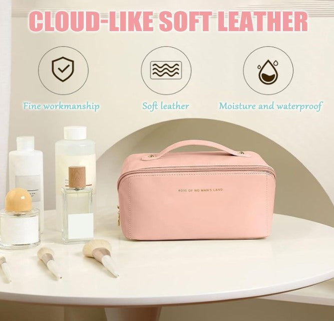 Trousse de toilette de voyage grande capacité cosmétique maquillage multifonctionnel en cuir PU (prix detail)