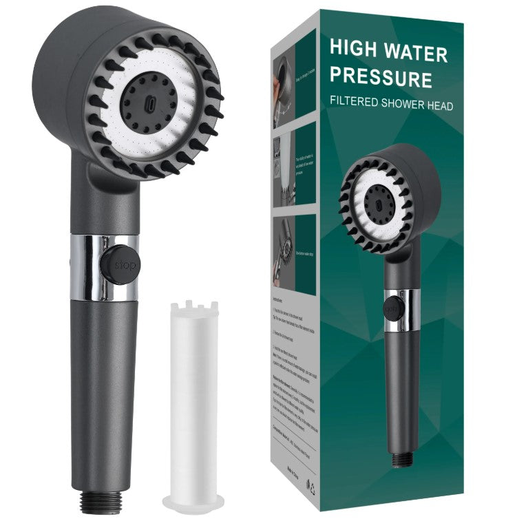 Pomme de douche filtrée haute pression à 3 jets avec filtres adoucisseurs (prix détail)