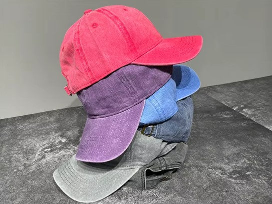 Casquette unisexe, rétro, lavage à l'acide, réglable, coton vierge, couleur unie (prix gros)