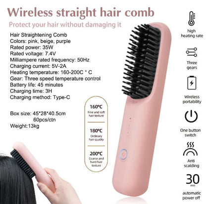 Lisseur brosse peigne de cheveux portable chaud fer plat sans fil (prix détail)